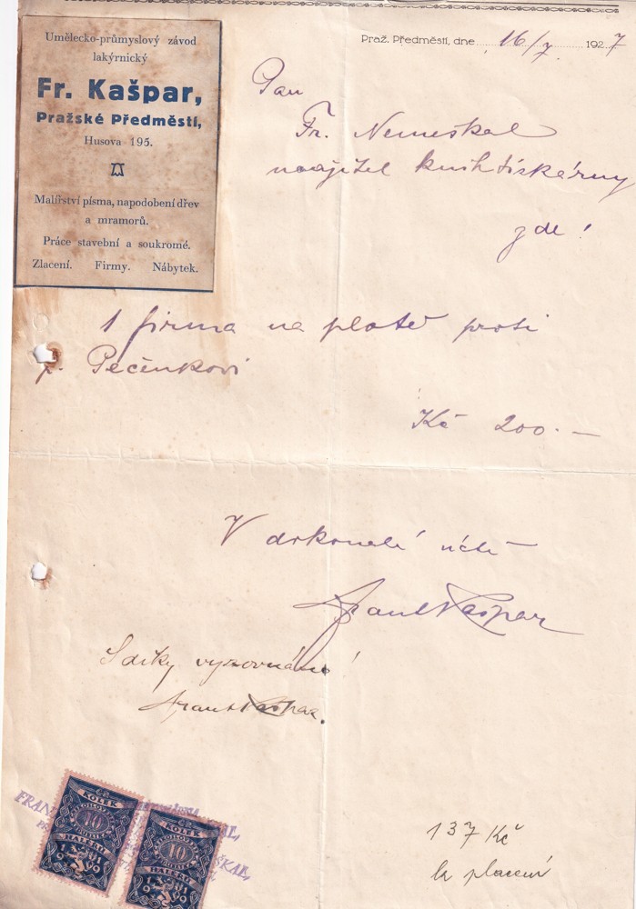 Účet, Pražské Předměstí, závod laýrnický, 1927