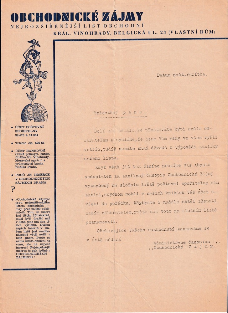 Účet, Obchodnické zájmy, Praha Vinohrady