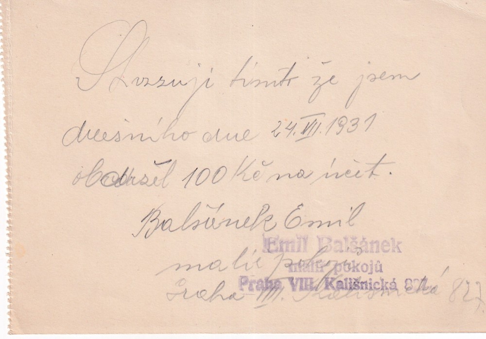 Účet, Malíř pokojů, Emil Balšánek, Praha, 1931