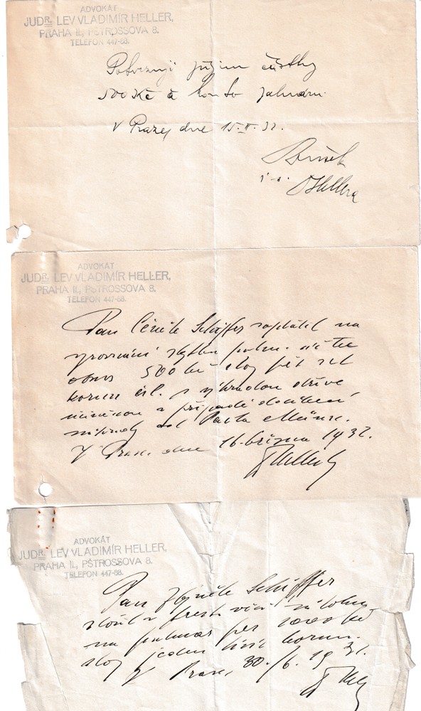 Sada účtů, advokát, Heller, Praha, 1932-35, 9ks