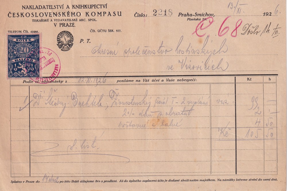 Účet, Nakladatelství, knihy, Praha, 1926