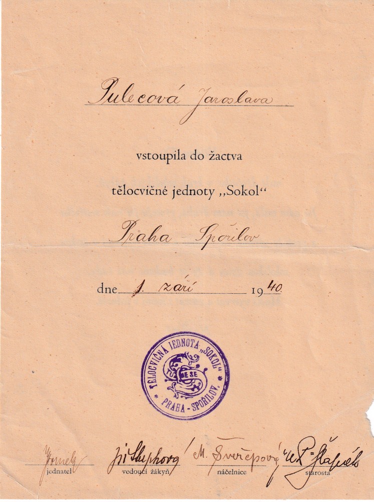 Účet, Tělocvičná jednota, Sokol, Praha Spořilov, 1940