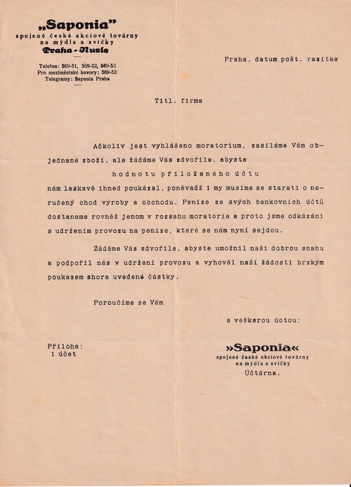 Účet, Mýdlo a svíčky, Saponia, Praha Nusle