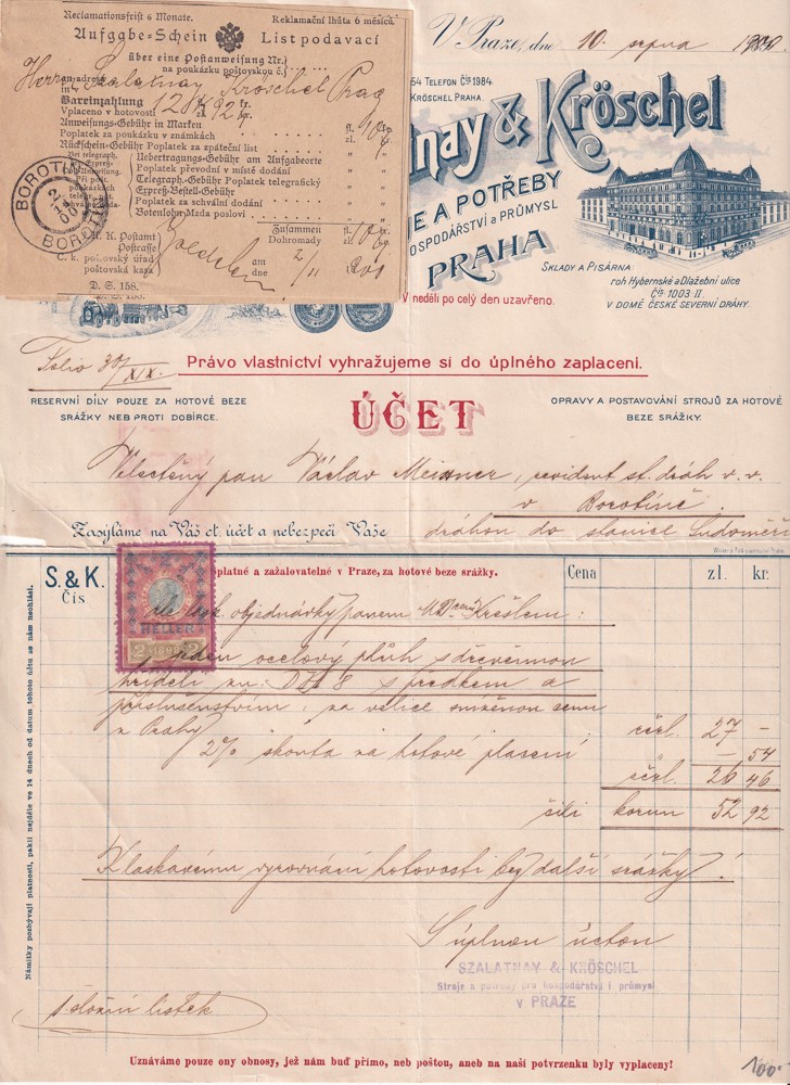 Účet, Stroje a potřeby, hospodářství a průmysl, Praha