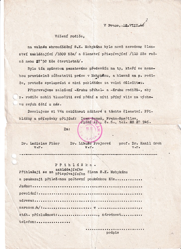 Účet, Vážení rodiče, valné shromáždění, 1946