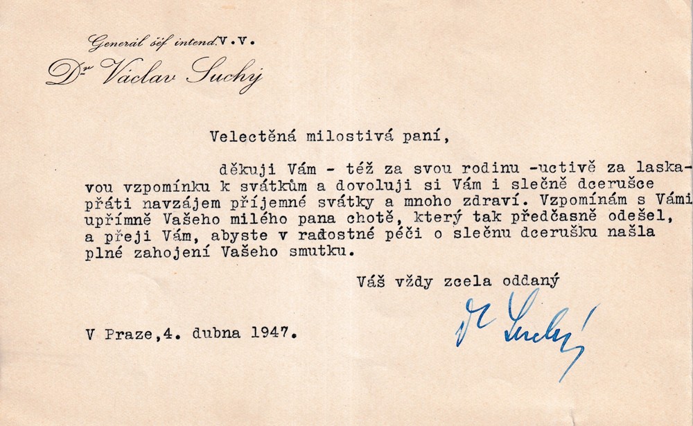 Dopis, Velectěná milostivá paní, Praha, 1947