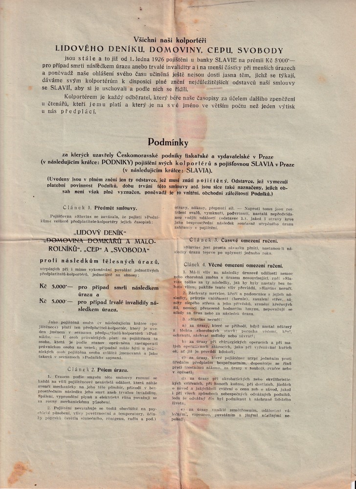 Leták, Českomoravské podniky tiskařské, Praha