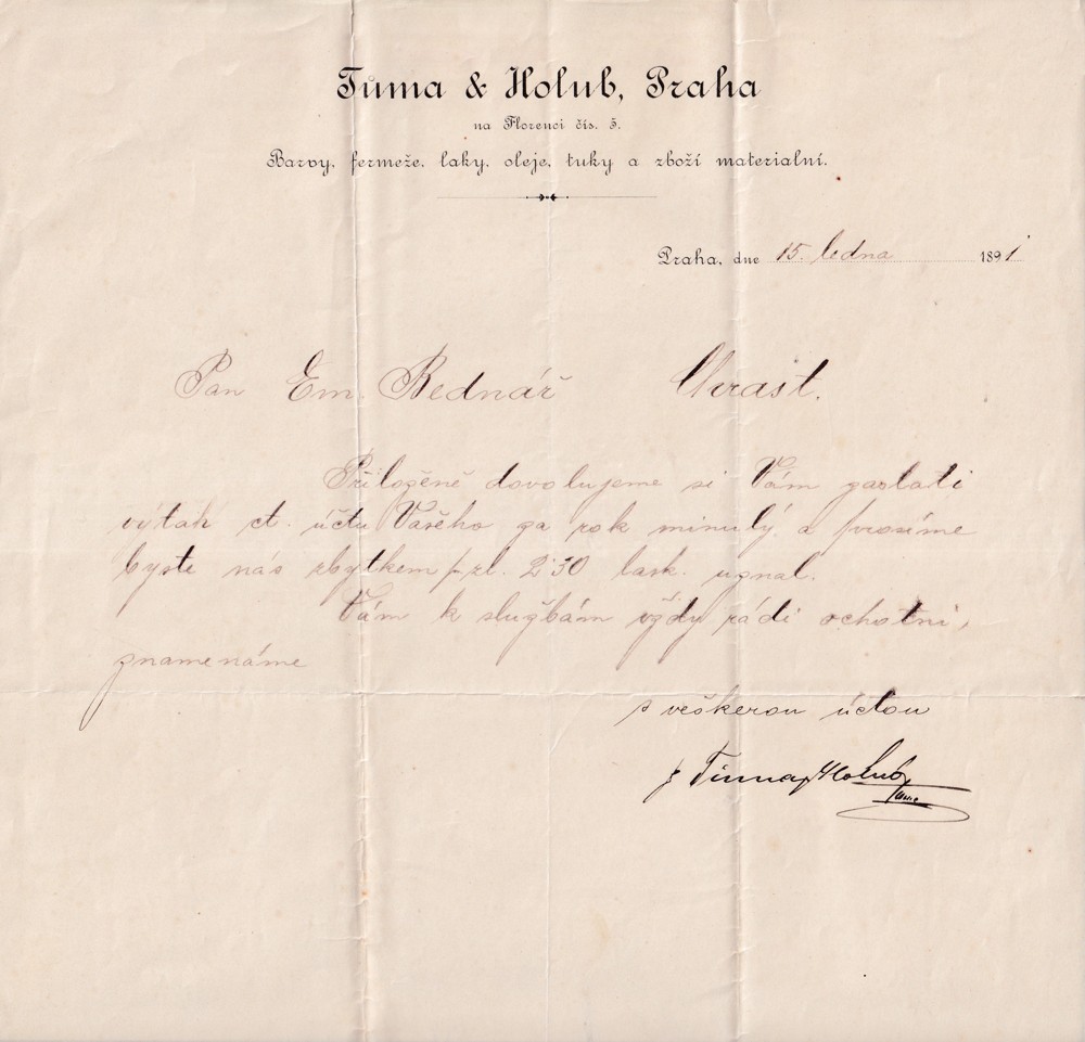 Účet, Barvy, laky, fermeže, Praha, 1891