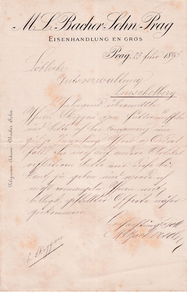 Účet, Bacher Sohn, Praha, 1895