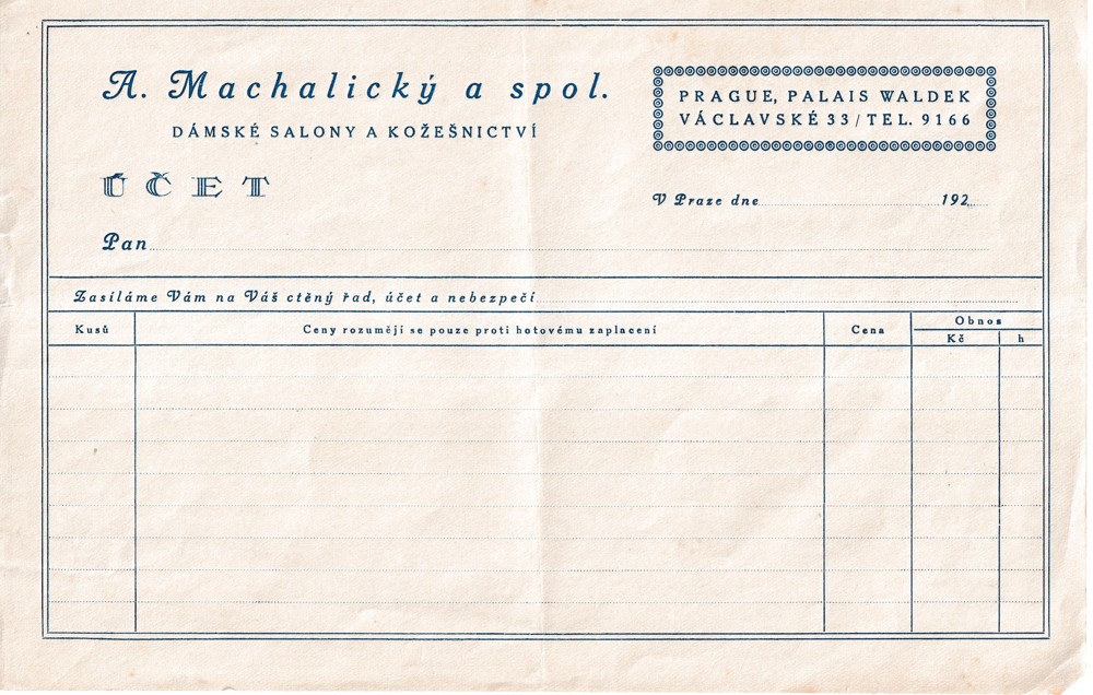 Účet, Dámské salony a kožešnictví, Praha