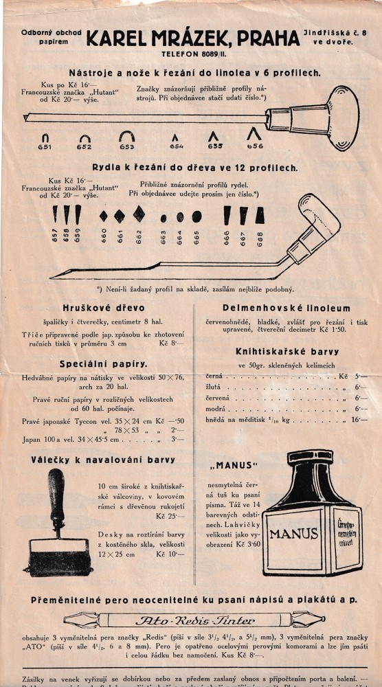 Leták, Karel Mrázek, Praha, obchod papírem