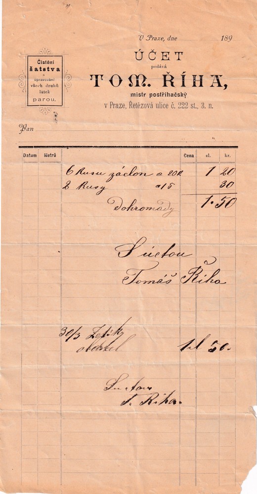Účet, Mistr postřihačský, Tom Říha, Praha