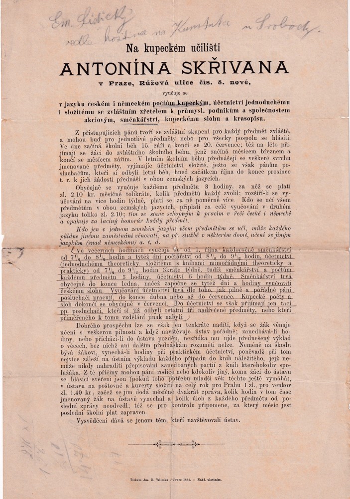 Leták, Kupecké učiliště, Praha
