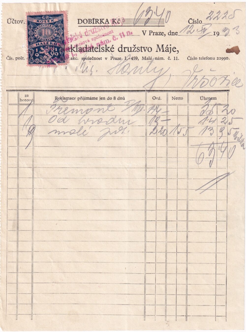 Účet, Nakladatelské družstvo Máje, Praha, 1933