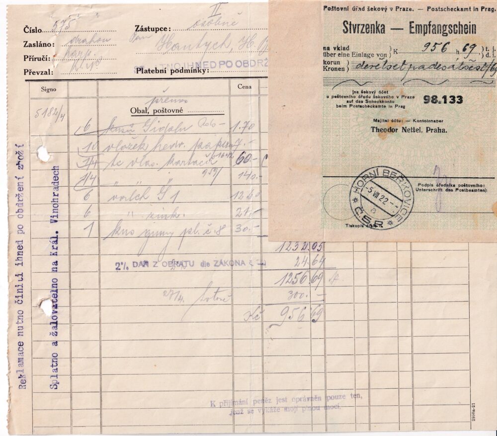 Účet, Stvrzenka, drogistické zboží, 1922