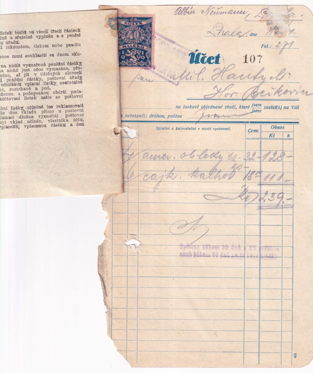 Účet, Obleky, kalhoty 1932