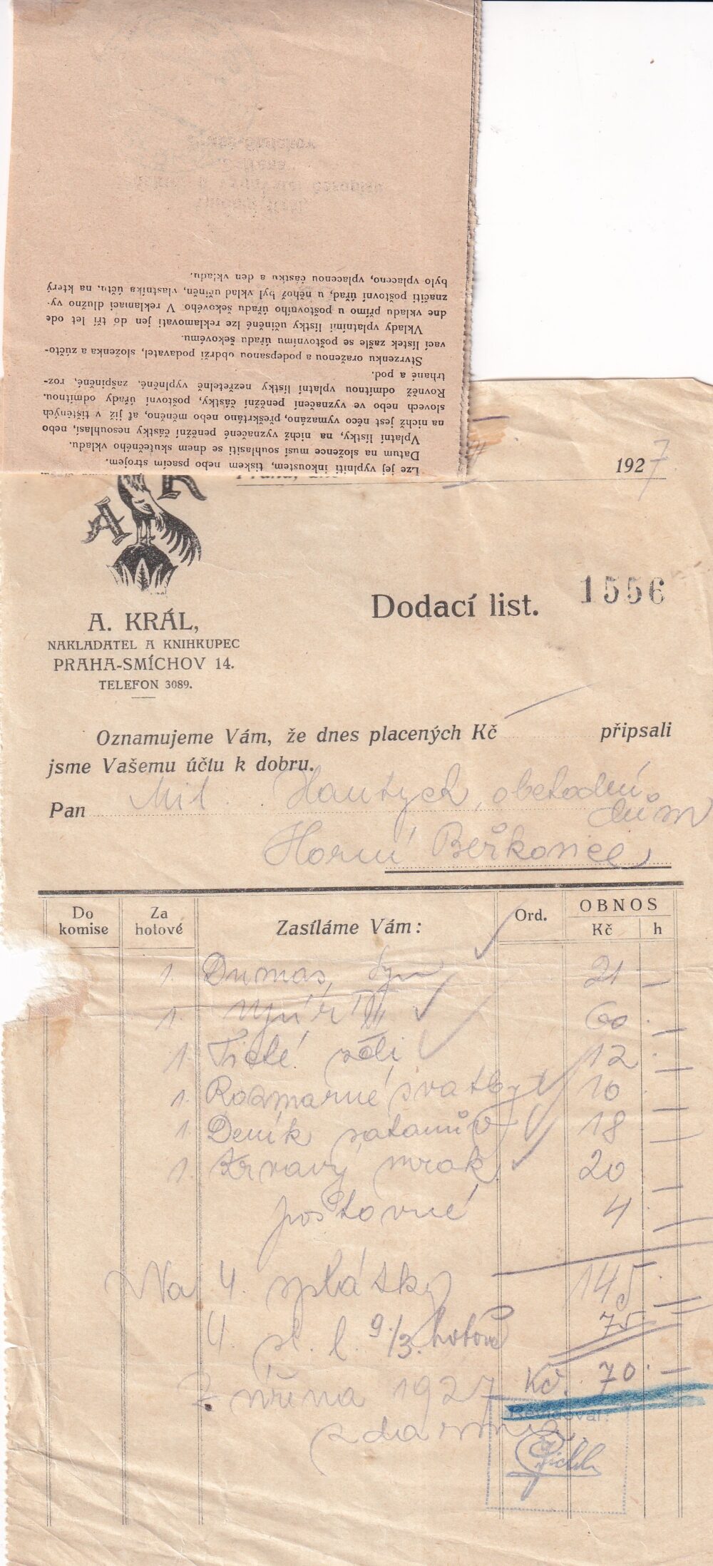 Účet, nakladatelství a knihy, Praha, 1927