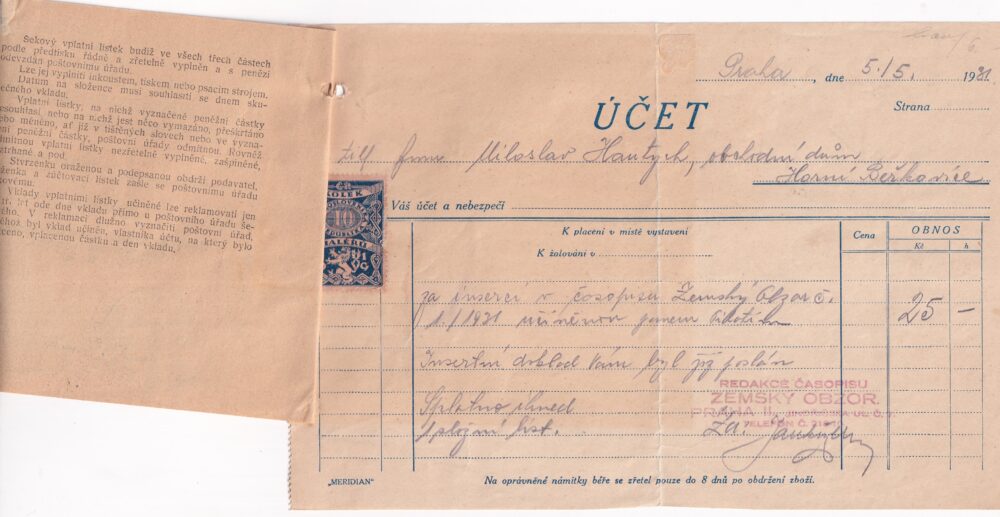 Účet, obchodní dům, Praha, 1931