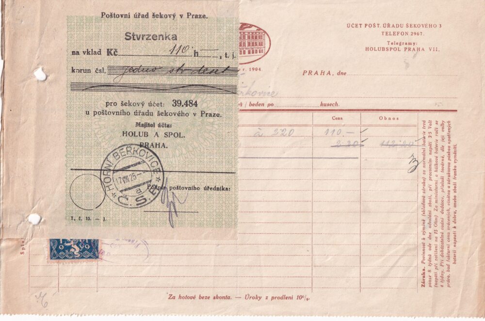 Účet, chemická továrna, Praha, 1925