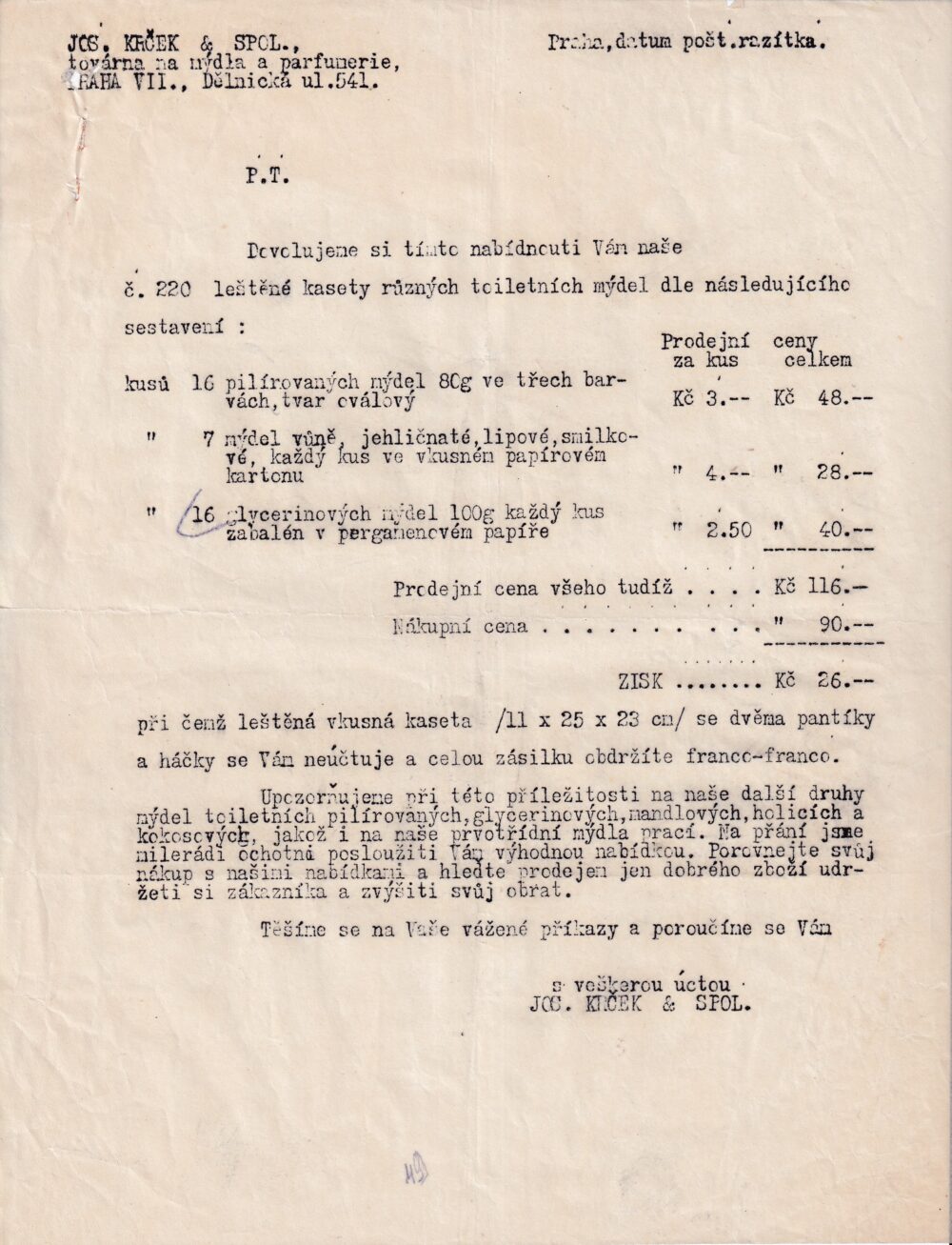 Účet, mýdla a parfumerie, Praha