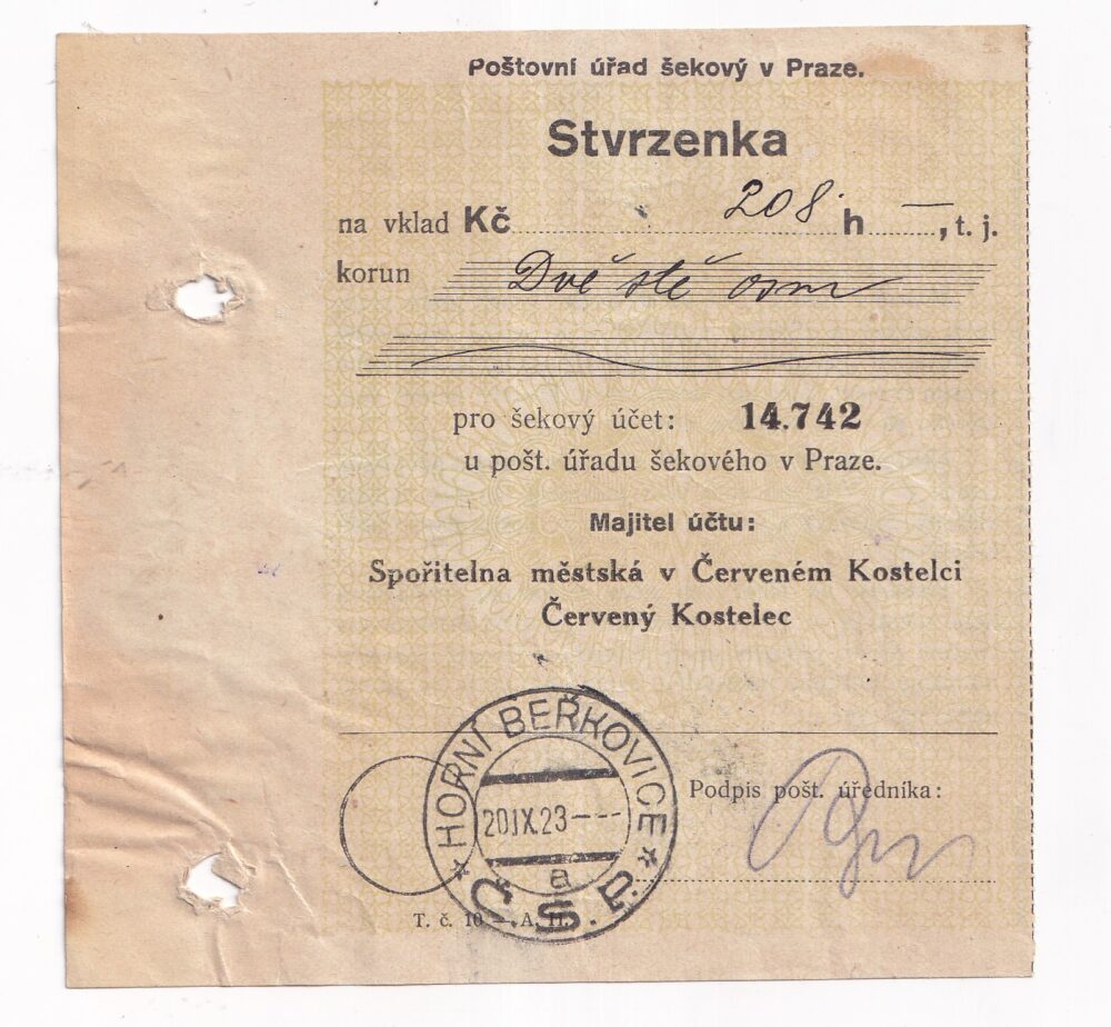 Účet, stvrzenka, Náchod, 1923