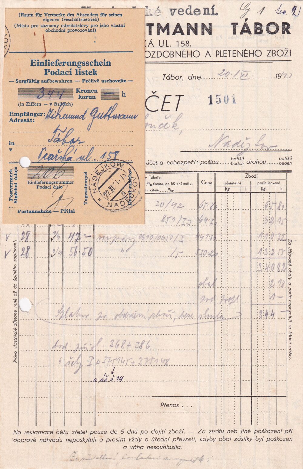 Hlavičkový účet Galanterní aj., Zikmund Guttmann