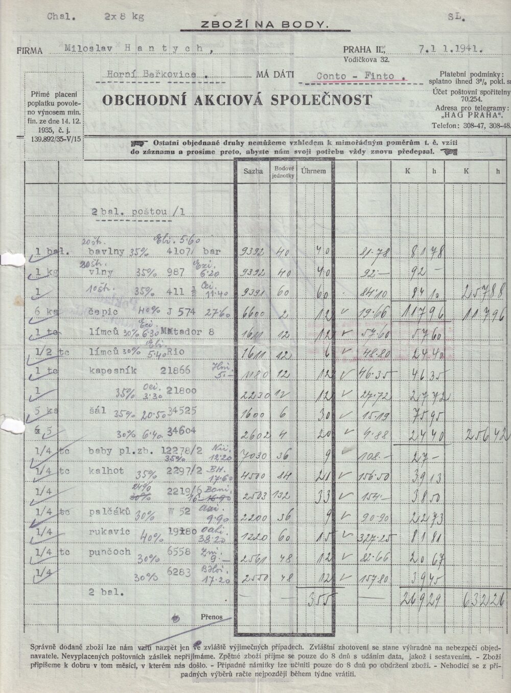 Hlavičkový účet Obchodní a. s., Praha, 1941