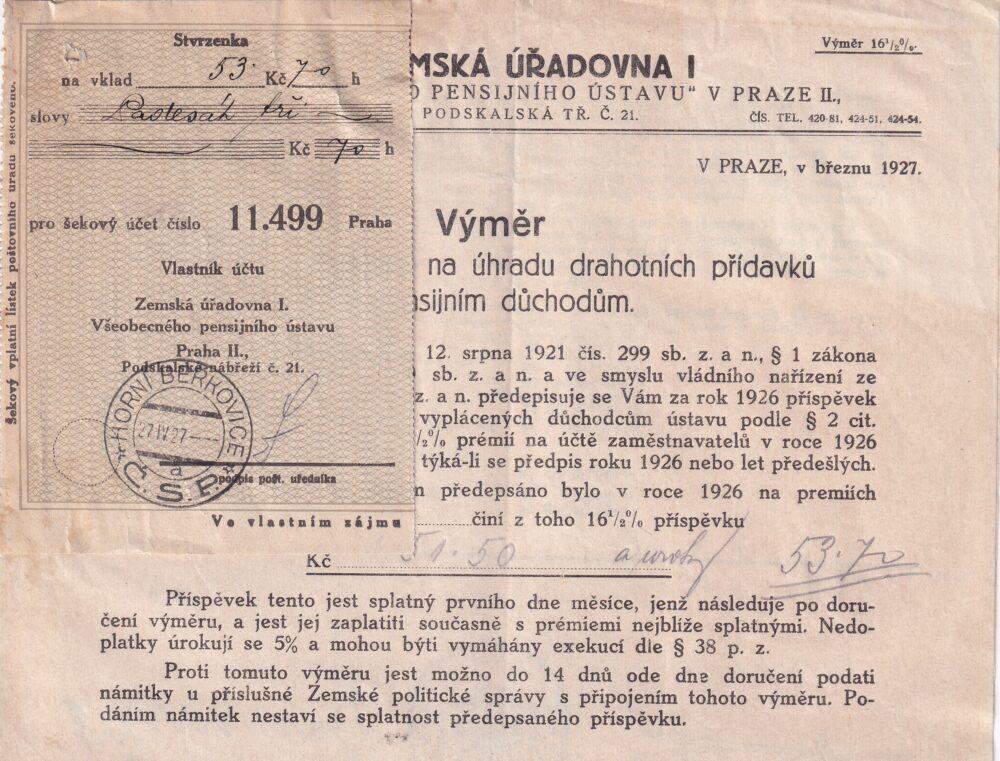 Hlavičkový účet Zemská úřadovna, 1927