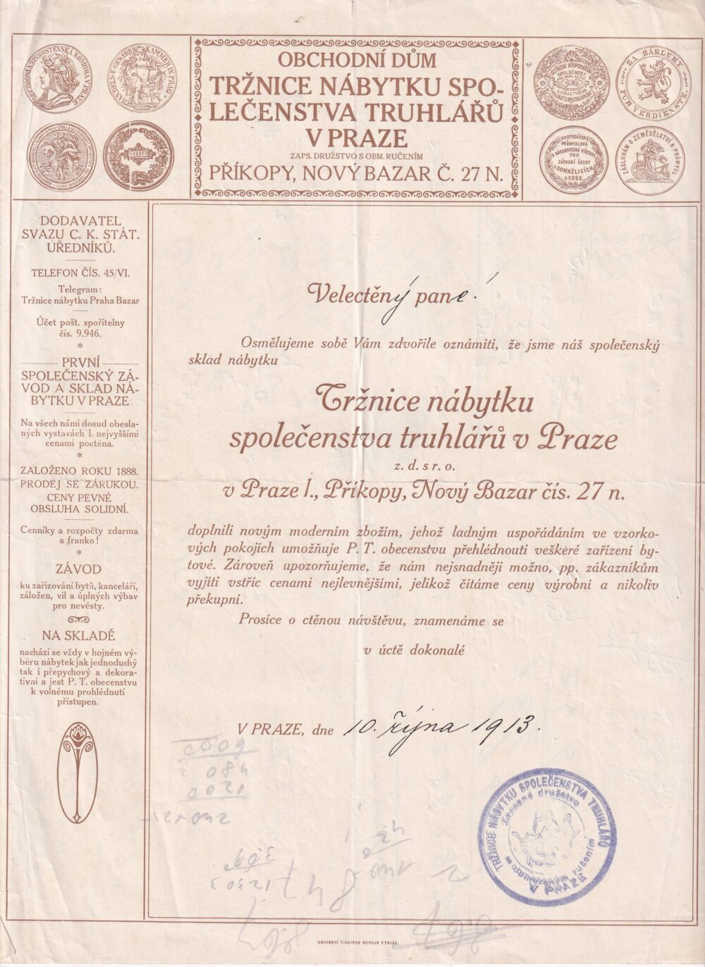 Hlavičkové účty OD Tržnice nábytku, Praha