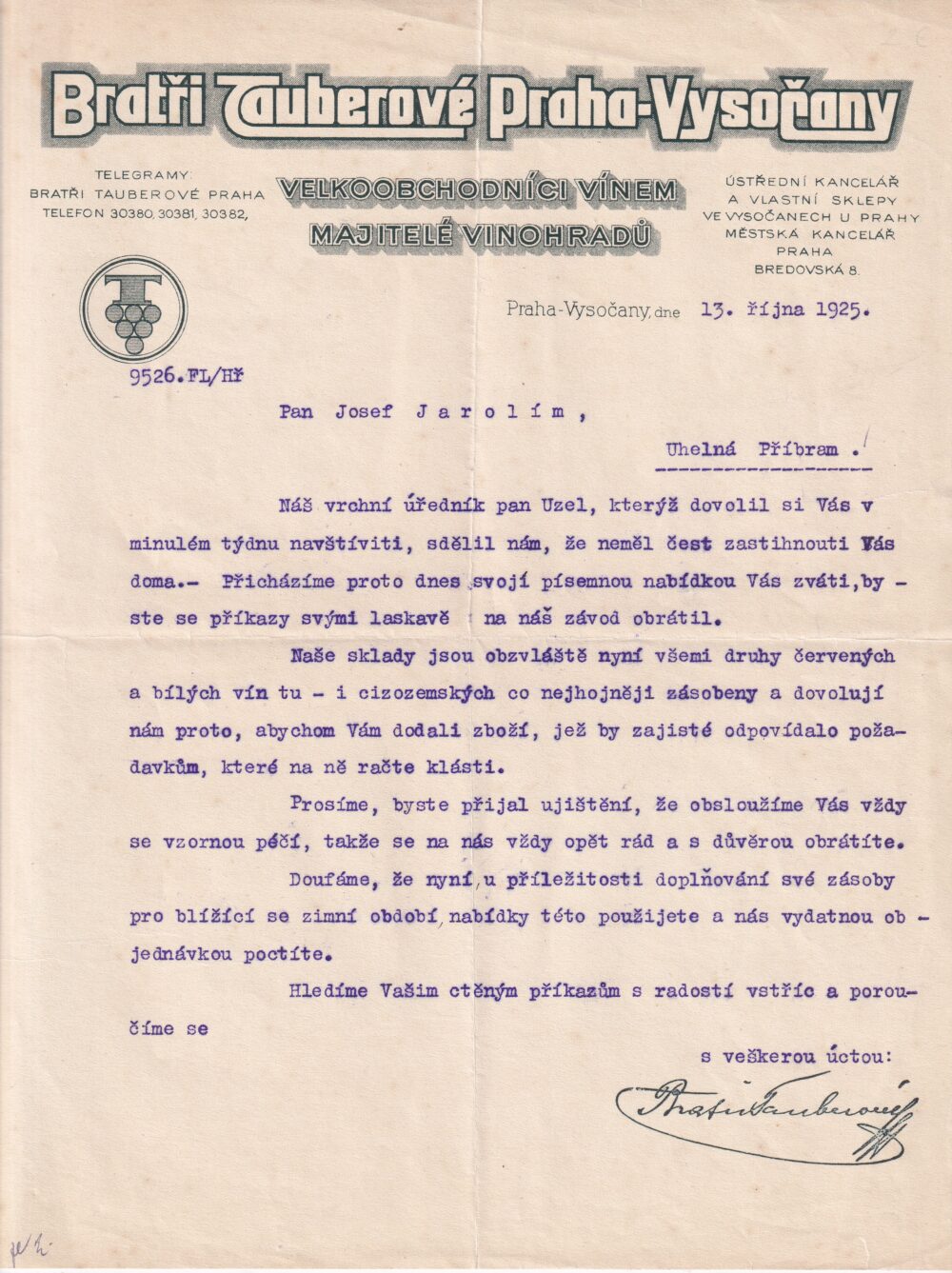 Hlavičkové účty Velkoobchod s vínem, Praha