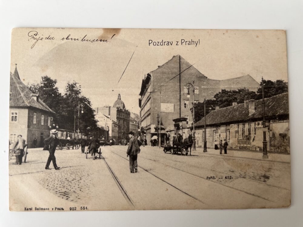 Pohlednice místopis Pozdrav z Prahy, koně s vozy r.1907