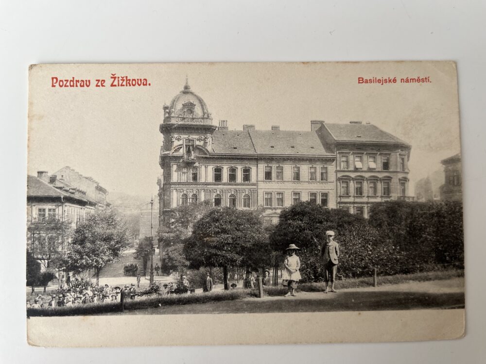 Pohlednice místopis Praha ŽIŽKOV - Basilejské náměstí 1.pol.20.stol.