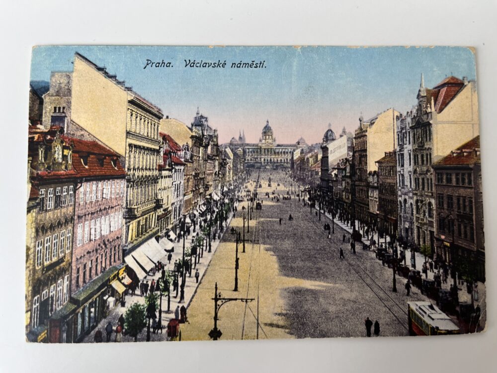 Pohlednice místopis Praha - Václavské náměstí, tramvaj