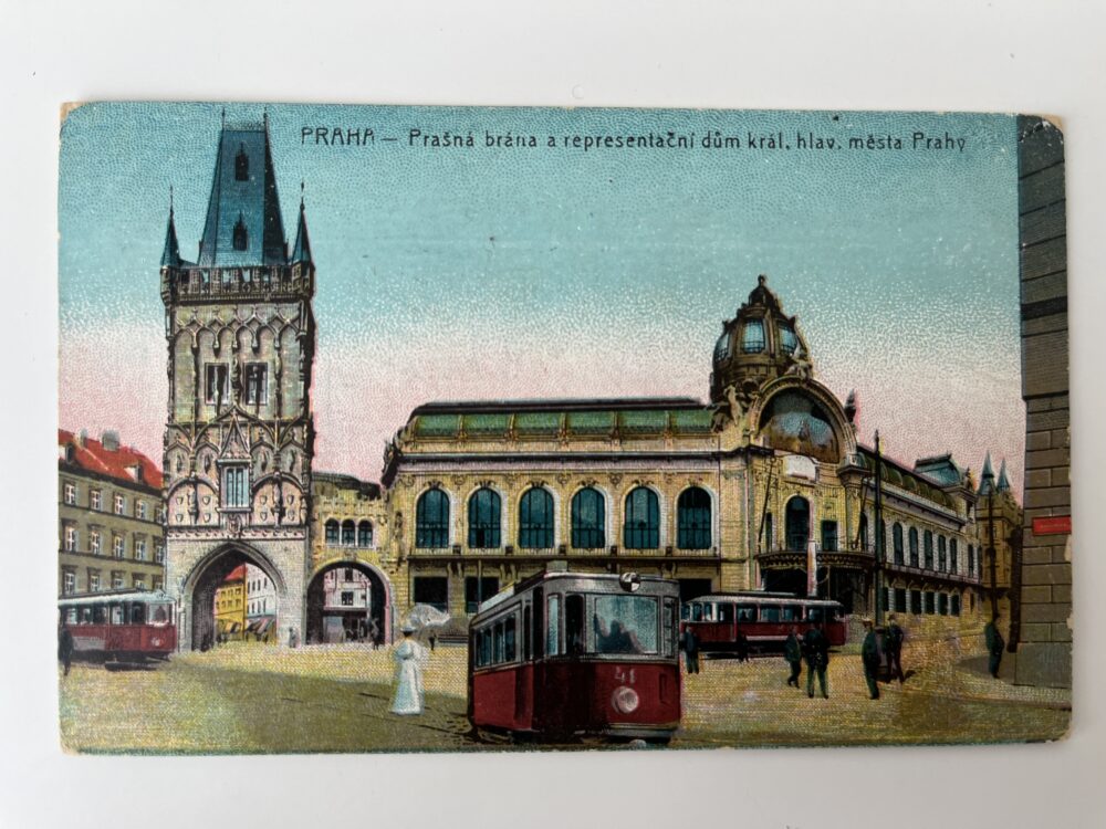 Pohlednice místopis Praha - Prašná brána, tramvaje r.1911