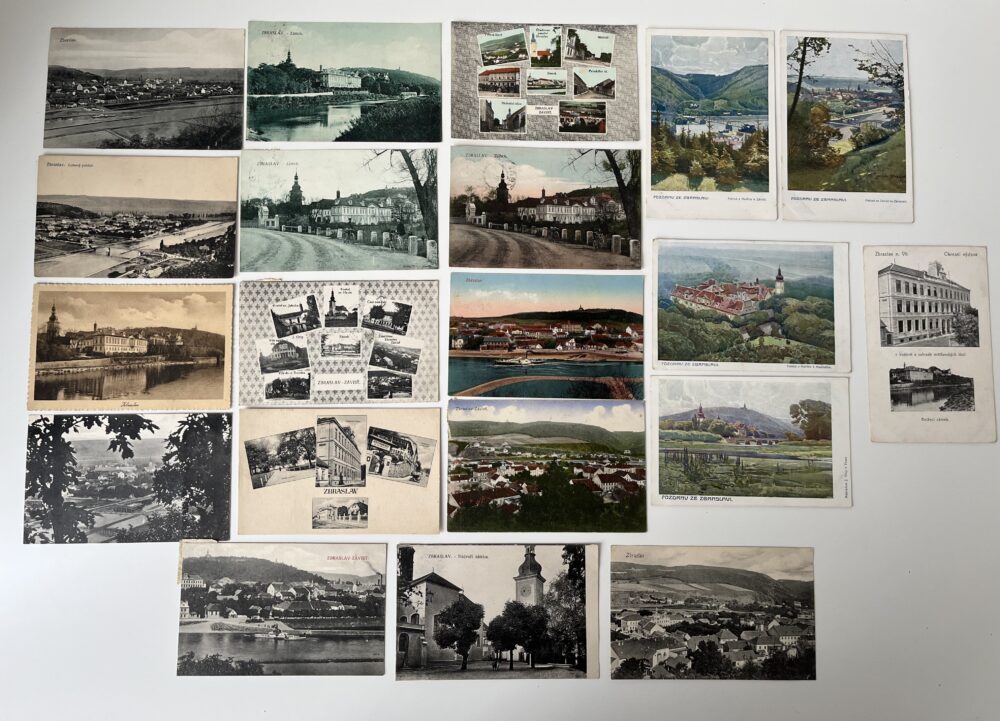 Pohlednice Praha - ZBRASLAV celkový pohled, koláže 20 ks, 1900-1940