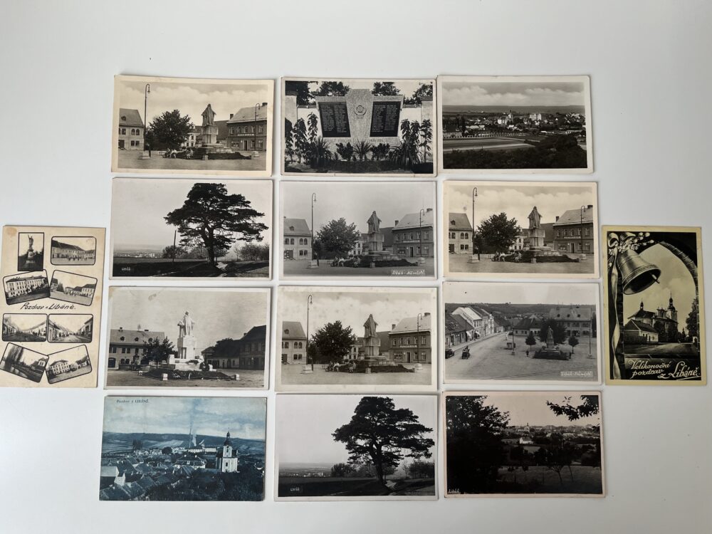 Pohlednice LIBÁŇ Náměstí, celkový pohled, koláž 14 ks okres Jičín
