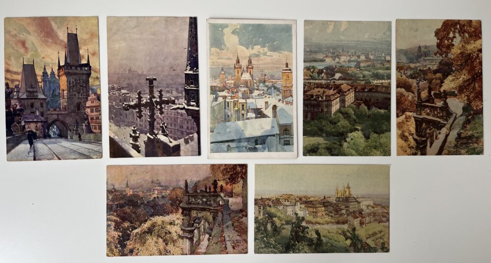 Pohlednice místopis PRAHA, malíř Jaroslav Šetelík 7 ks