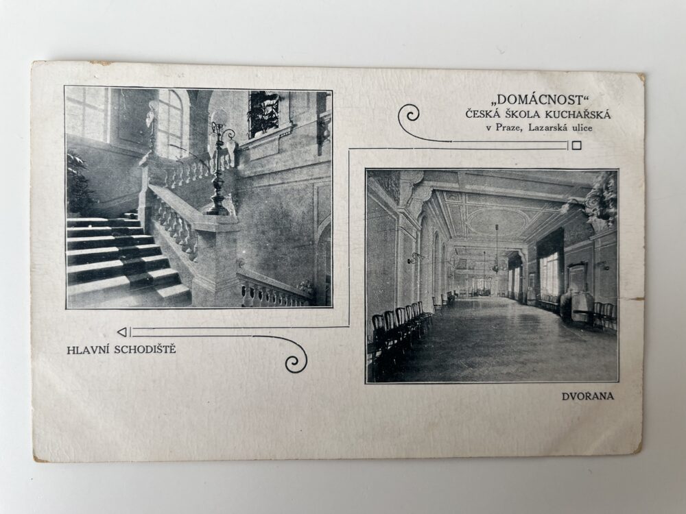 Pohlednice Domácnost - Česká škola kuchařská Praha, 1919 koláž