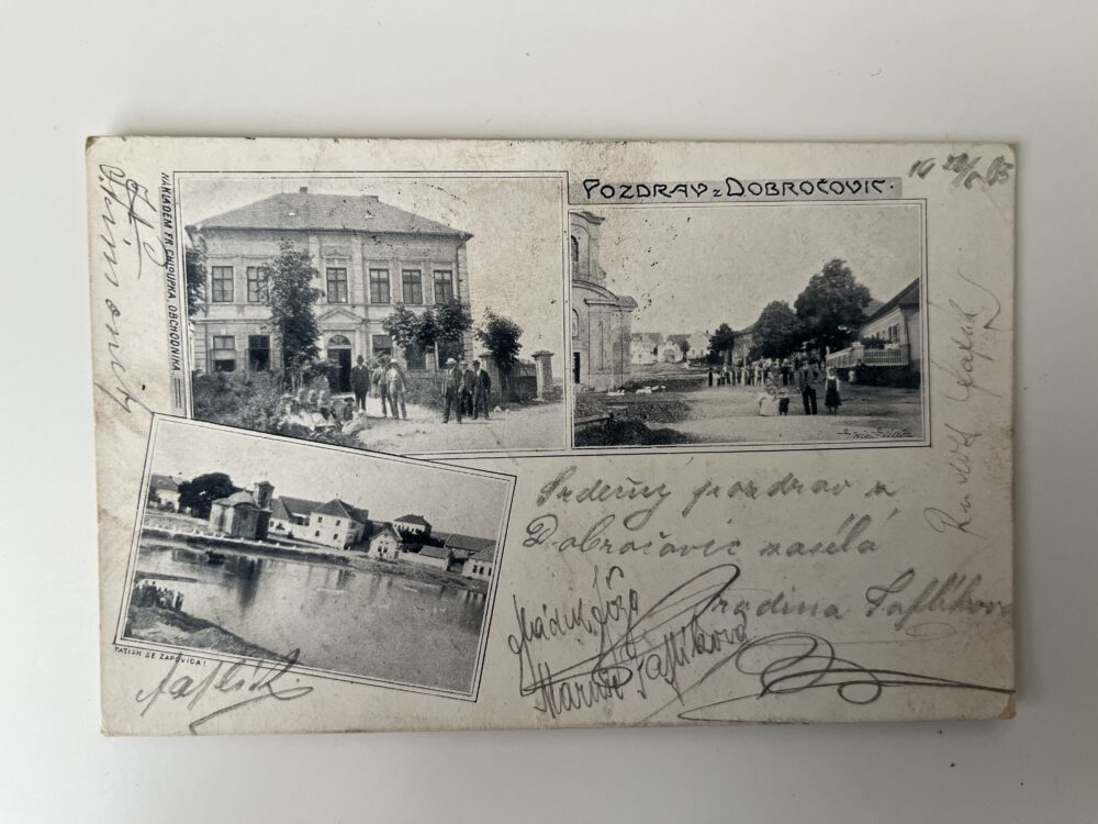 Pohlednice místopis  Dobročovice, koláž okres Praha východ r. 1905