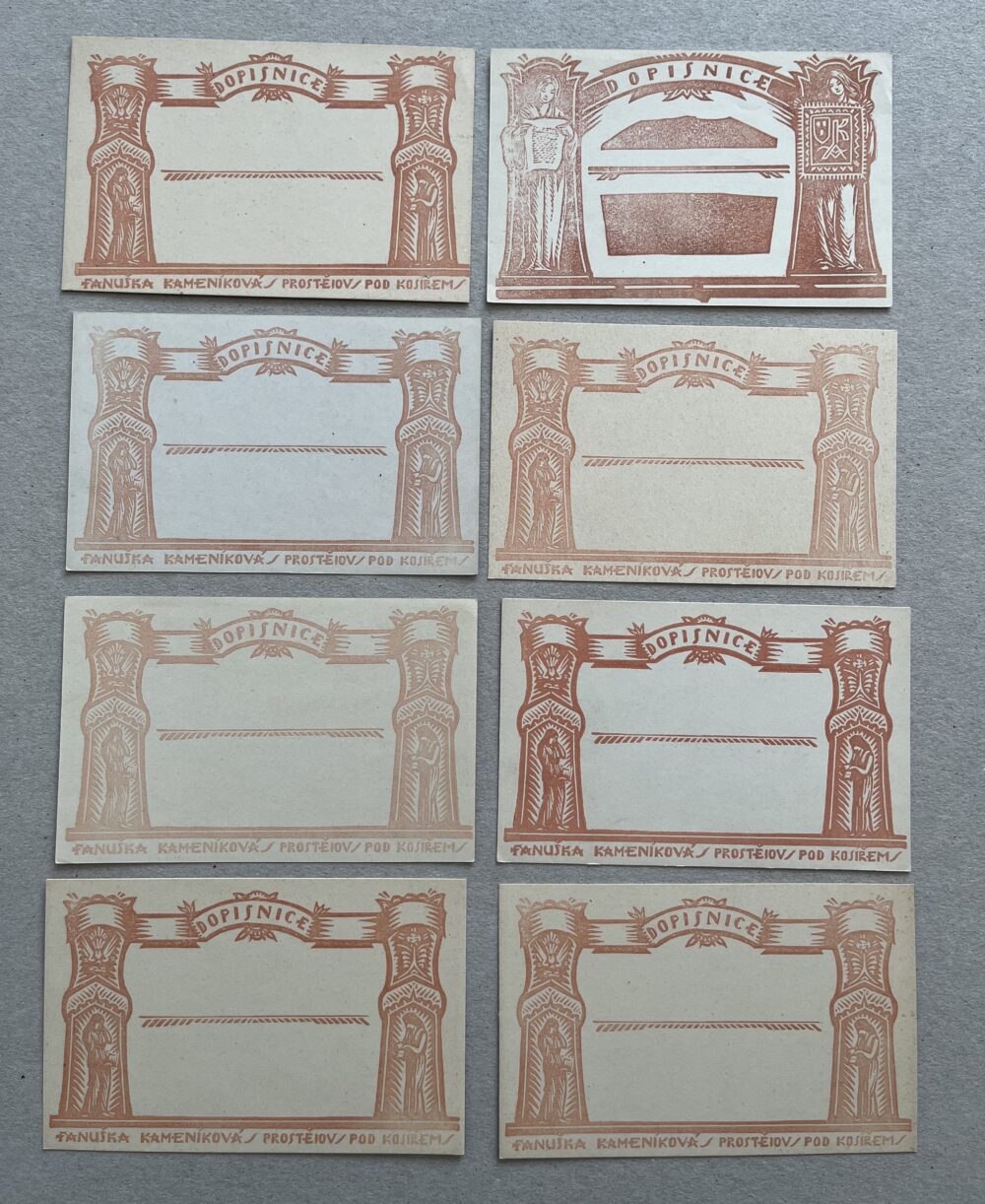 Osobní dopisnice Fanuška Kameníková, Prostějov pod Košířem 8 ks