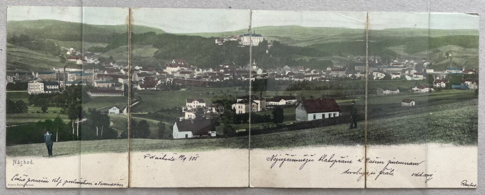 Dlouhá pohlednice, rozkládací, Náchod - celkový pohled r. 1905