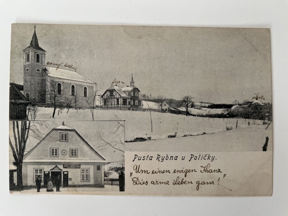 Pohlednice Pustná Rybná u Poličky okres Svitavy 1907 Hostinec
