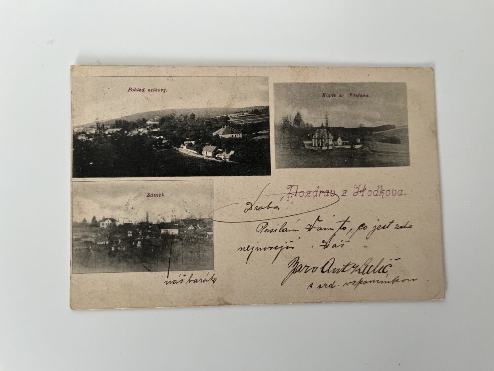 Pohlednice Hodkov, koláž - Zámek, kaple okres Kutná Hora, r.1901