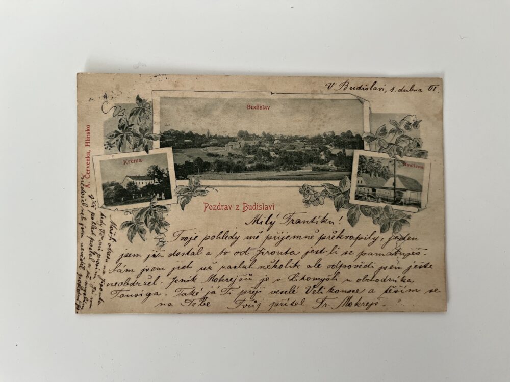 Pohlednice Budislav - Krčma, Myslivna okres Svitavy r.1901 koláž