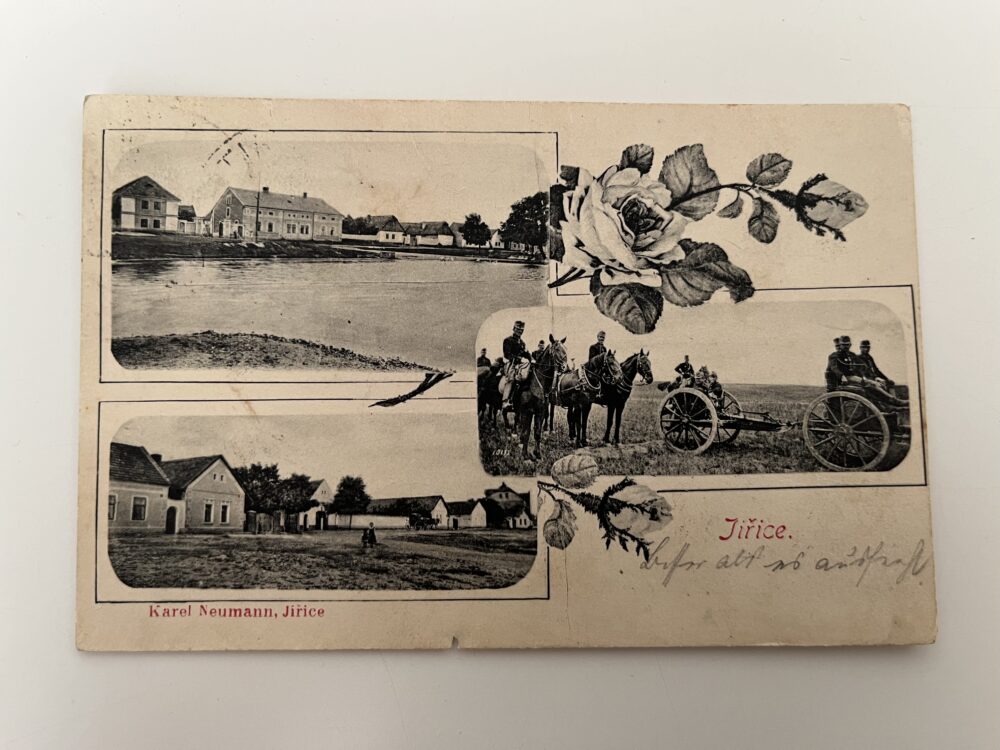 Pohlednice Jiřice - Vojsko, koně, dělo, střed okres Nymburk 1907