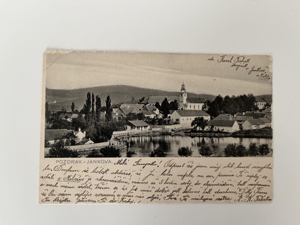 Pohlednice místopis Jankov, celkový pohled okres Benešov r. 1910