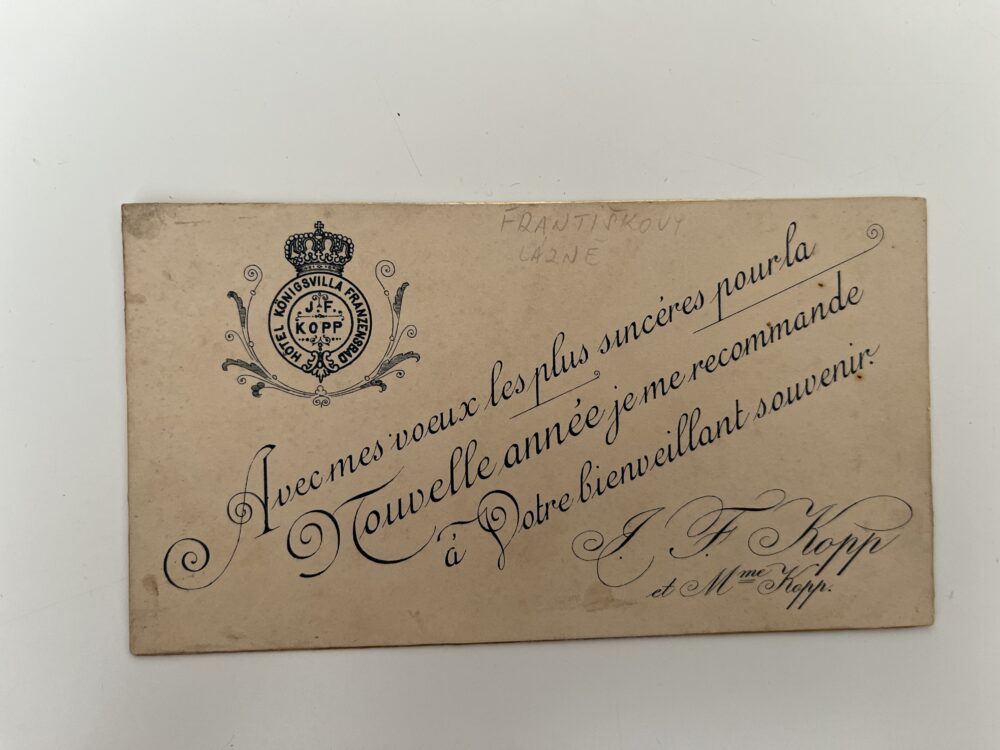 Karta Přání do Nového roku od J. F. Kopp, Františkovy Lázně okres Cheb