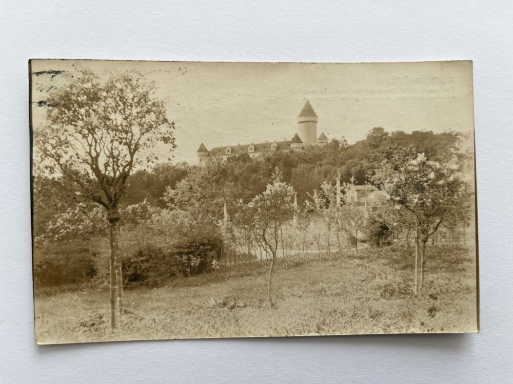 Pohlednice Konopiště, razítko Zámecká restaurace, okres Benešov