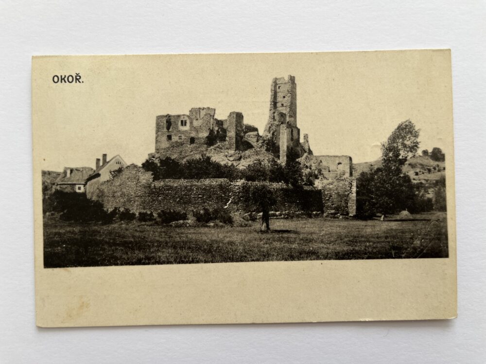Pohlednice místopis Okoř - zřícenina hradu, okres Praha-západ r.1909