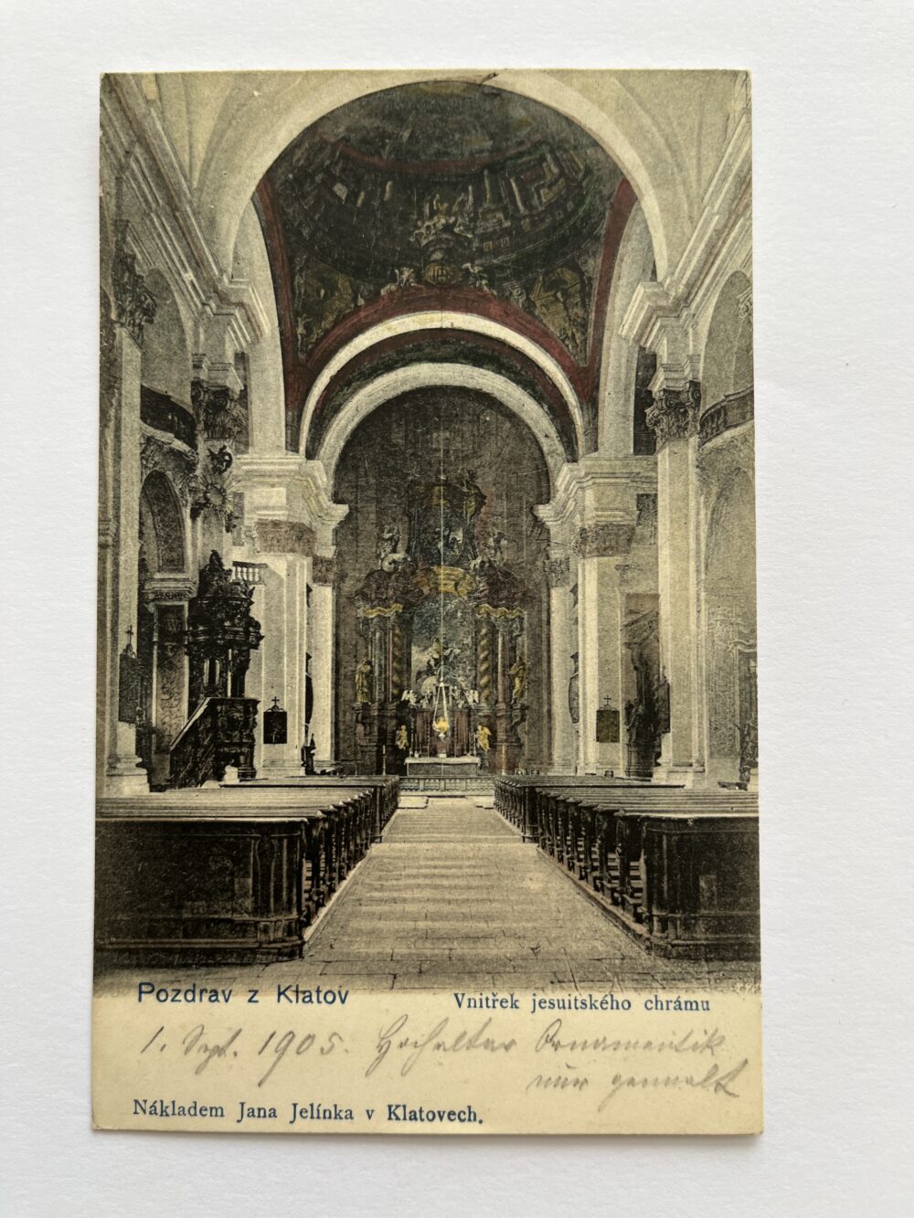 Pohlednice místopis Klatovy Vnitřek jesuitského chrámu r.1905